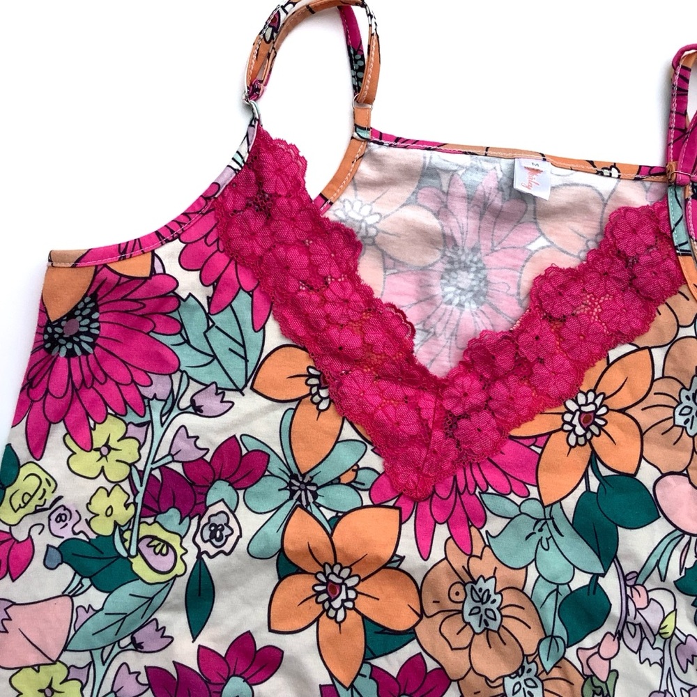 Bright Colored Floral Lace Trim Camisole